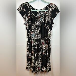 LC Lauren Conrad Black Floral Print Pleated Fit & Flare Dress Size Medium